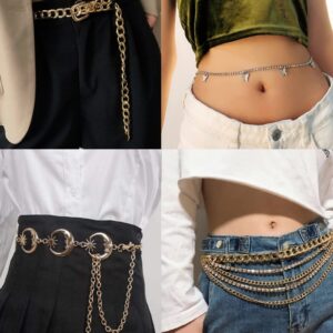 Tornito 6Pcs Multilayer Metal Hoop Link Waist Chain Belt Waistbands Butterfly Tassel Belly Bikini Body Thigh Hip Jewelry Side Pant Chain Belt for Women