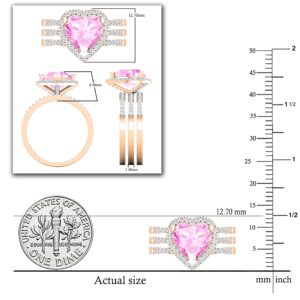 Dazzlingrock Collection 9mm Heart Shaped Created Pink Sapphire & 0.63 CT Round Natural White Diamond Wedding Ring Set for Her in 18K Rose Gold, Size 9