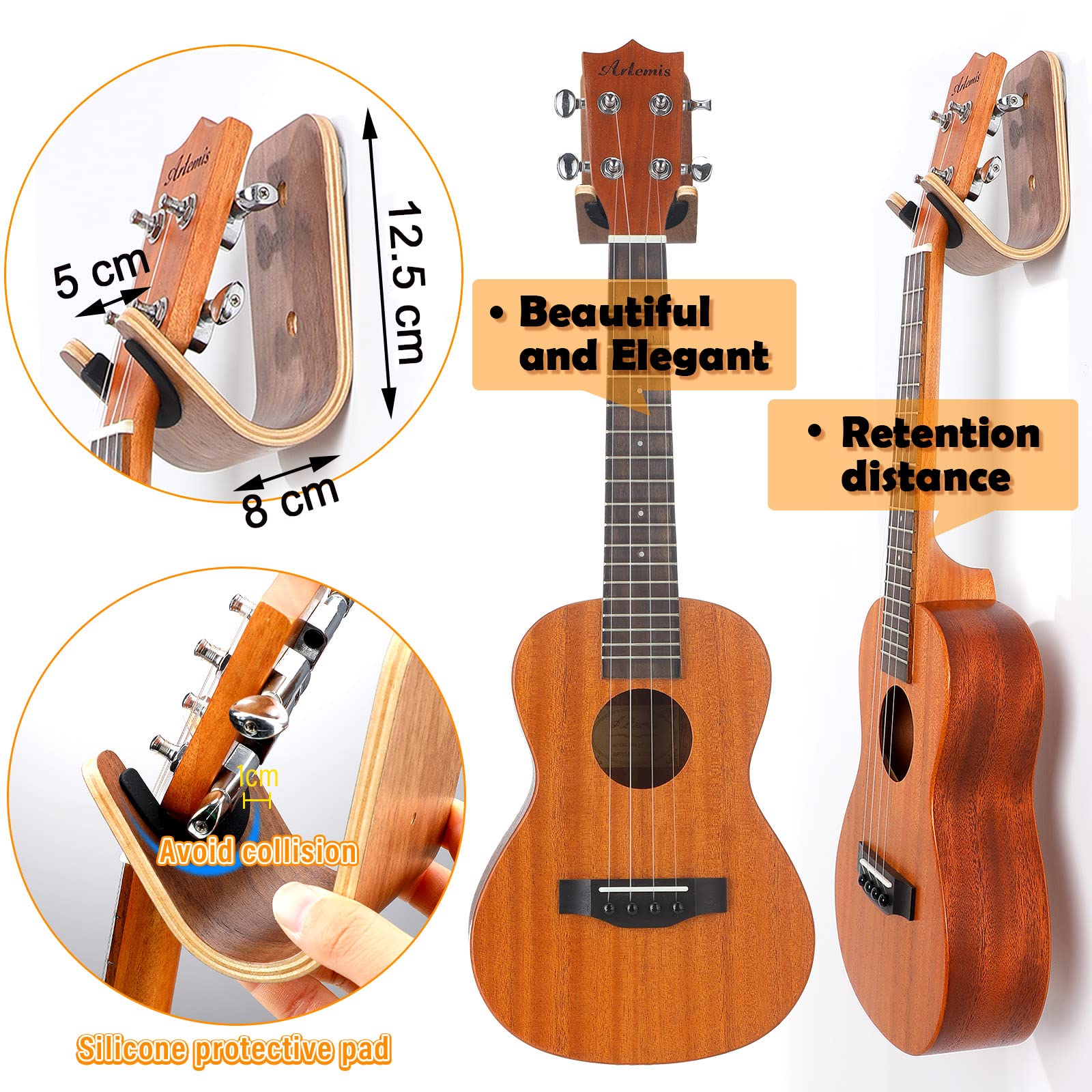 Guitar Wall Mount Holder Guitar Hanger with Pick Slot Skateboard Rack Modern Design Guitar Hook Ukulele Stand Wooden Violin Display Stand with Tool for Storage Bass Acoustic Mandolin Banjo (1 Set)