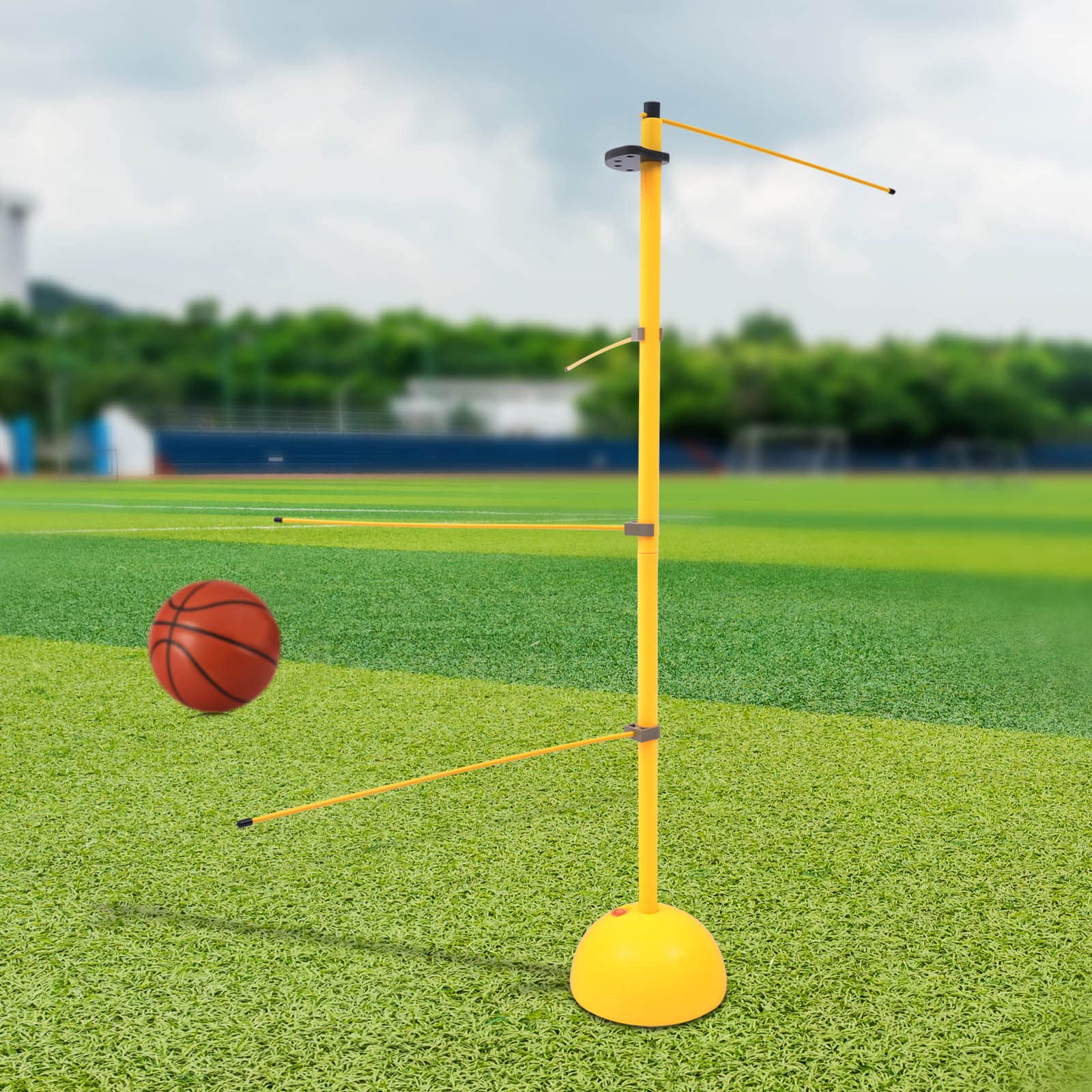 Basketball Training Pole Ball Control Training Lever Dribble Stick with Fan Storage Buckle Yellow Adjustable Height Basketball Dribble Trainer Equipment