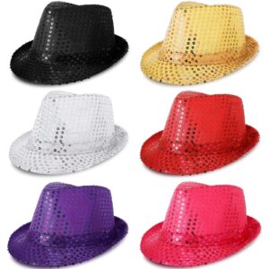 6 Pcs Western Sequin Hat Bling Dance Hats Shining Sequin Hat for Man and Women (Vivid Colors)