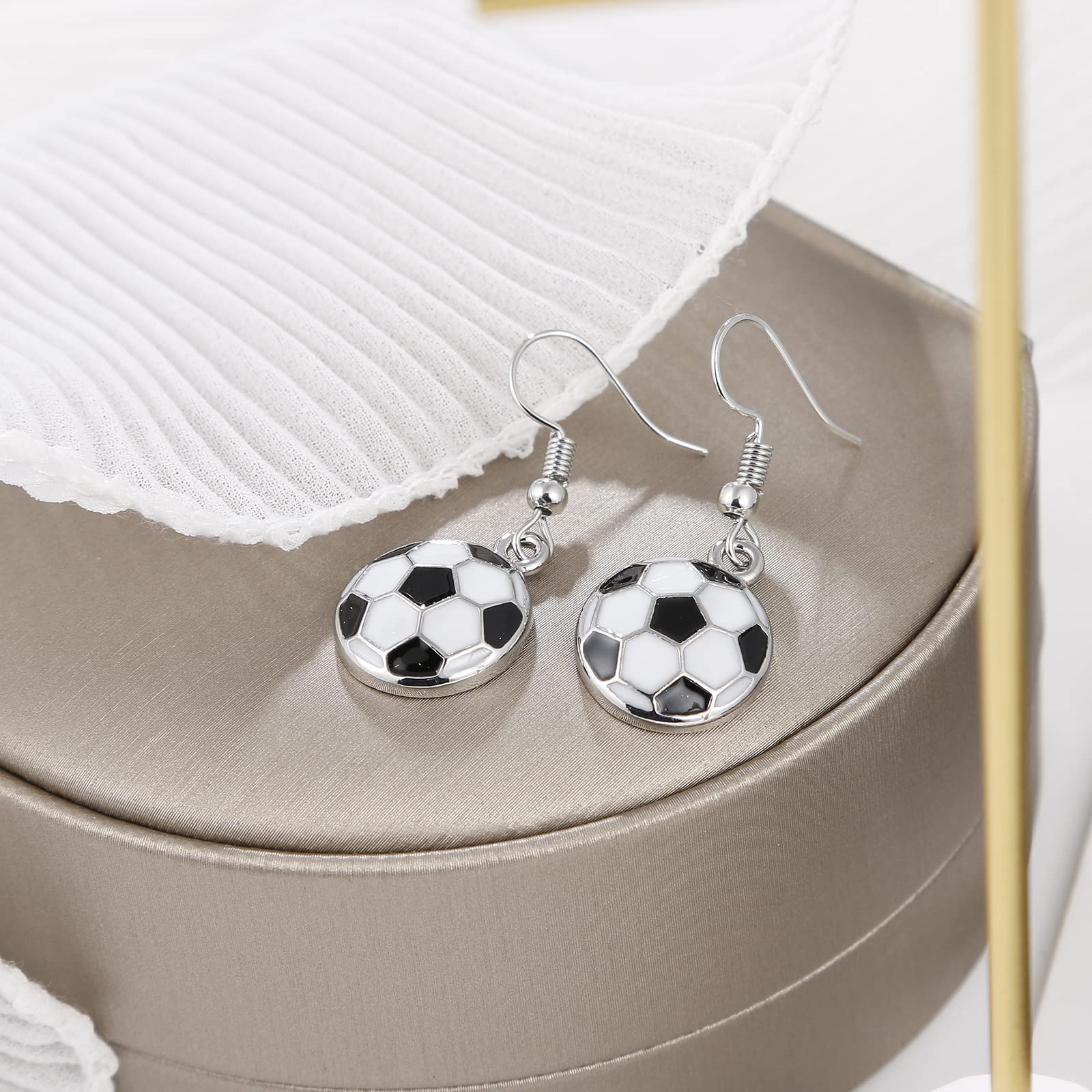 RUOFFETA Sport Ball Dangle Earrings, Football Earrings, Basketball Earrings Soccer Volleyball Baseball Earrings for Women Fan Earrings(Soccer)