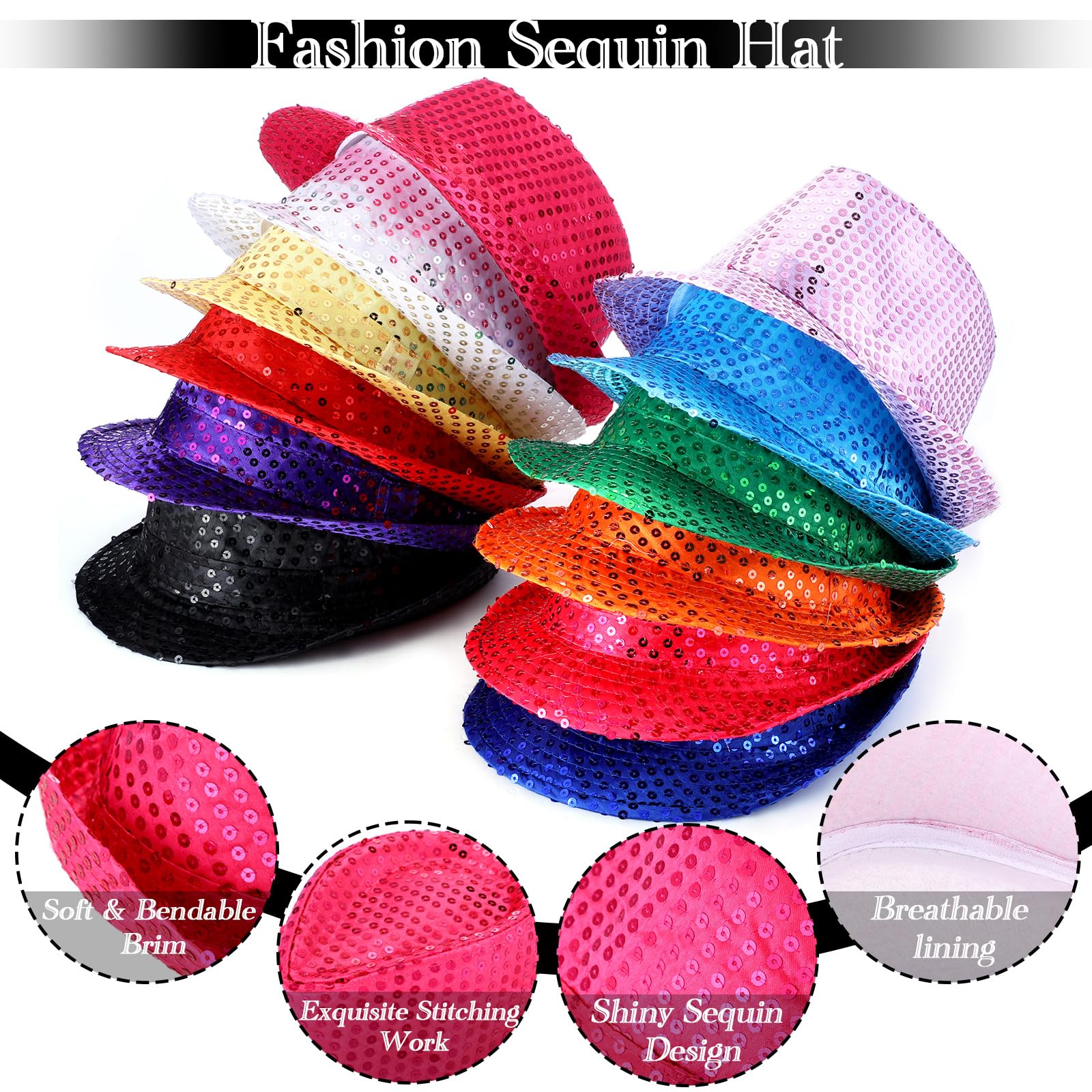 6 Pcs Western Sequin Hat Bling Dance Hats Shining Sequin Hat for Man and Women (Vivid Colors)