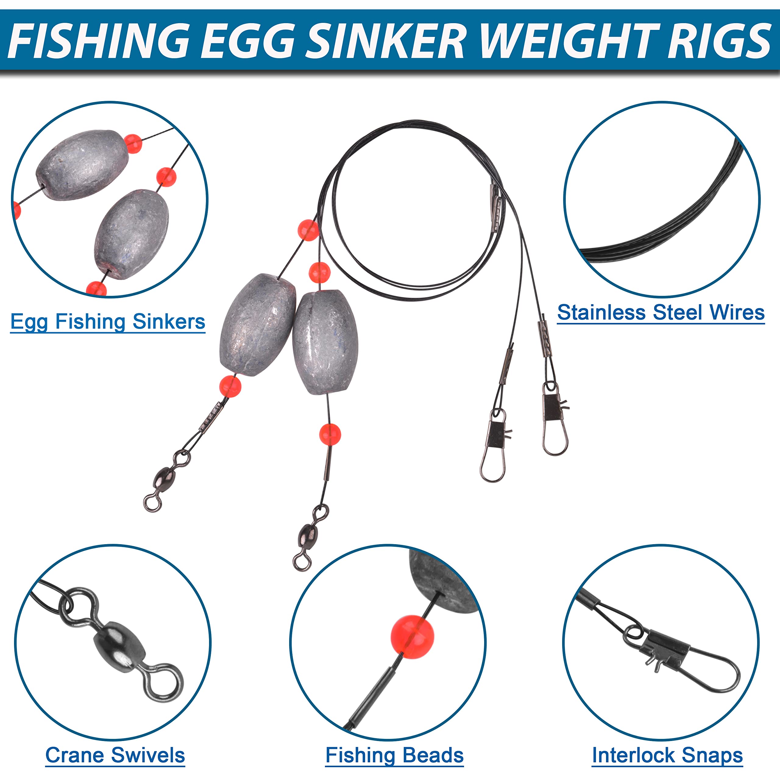 Saltwater Surf Fishing Tackle Kit Fishing Gear Tackle Box with Tackle Included Fish Finder Rigs Pompano Rig Pyramid Sinker Weight Fishing Hook Swivels Fishing Beads Accessories (198pcs)