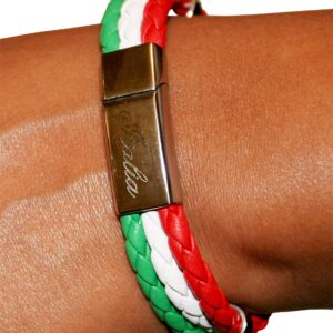 Tricolor Leather Bracelet with Stainless Steel Clasp in Italy Flag Colors - Great Italian Themed Jewelry Gift for Women and Men