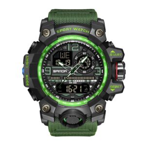 kxaito men's watches sports outdoor waterproof military watch date multi function tactics led face alarm stopwatch for men (3133_green)