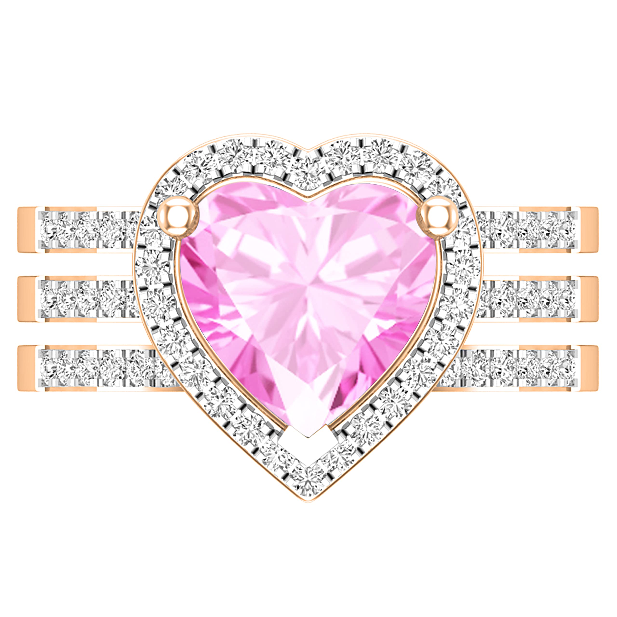 Dazzlingrock Collection 9mm Heart Shaped Created Pink Sapphire & 0.63 CT Round Natural White Diamond Wedding Ring Set for Her in 18K Rose Gold, Size 9