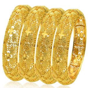 dubai gold bangles for women indian african wedding bracelets gold plated ethiopian bridal jewelry-4pcs