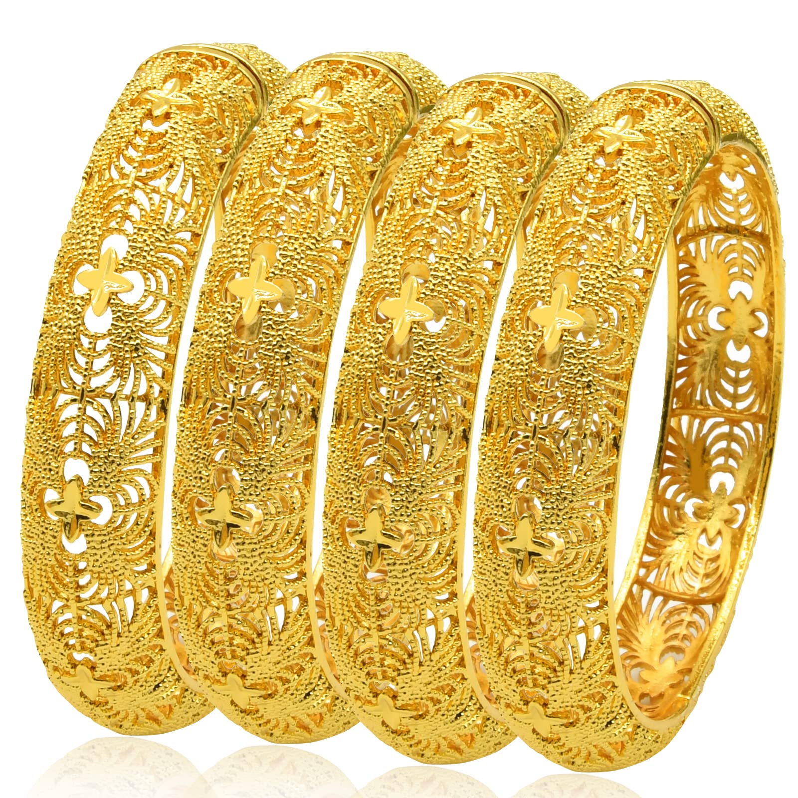 Dubai Gold Bangles for Women Indian African Wedding Bracelets Gold Plated Ethiopian Bridal Jewelry-4pcs