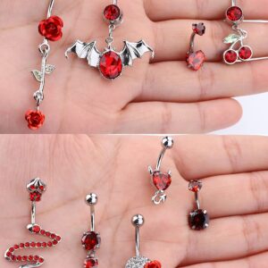 Sanfenly Belly Button Rings for Women 14G Stainless Steel Belly Rings Navel Rings Cute Snake Devil Heart Flower Dangle Belly Button Piercing Jewelry