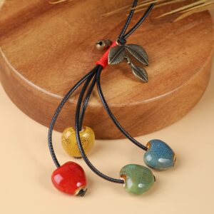 MINACHI Bohemian Leaf and Colorful Heart Shape Beads Lariat Necklace, Long Jewelry for Women