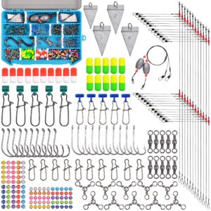 saltwater surf fishing tackle kit fishing gear tackle box with tackle included fish finder rigs pompano rig pyramid sinker weight fishing hook swivels fishing beads accessories (198pcs)