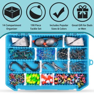 Saltwater Surf Fishing Tackle Kit Fishing Gear Tackle Box with Tackle Included Fish Finder Rigs Pompano Rig Pyramid Sinker Weight Fishing Hook Swivels Fishing Beads Accessories (198pcs)