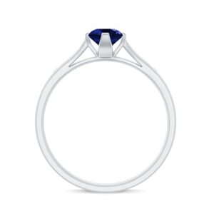 Rosec Jewels Certified Lab Grown Blue Sapphire Promise Ring, AAAA Quality, Sapphire Diamond Solitaire Ring - Ready To Gift, 14K White Gold, Size:US 6.50