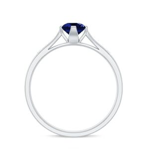 Rosec Jewels Certified Lab Grown Blue Sapphire Promise Ring, AAAA Quality, Sapphire Diamond Solitaire Ring - Ready To Gift, 14K White Gold, Size:US 6.50