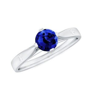 rosec jewels certified lab grown blue sapphire promise ring, aaaa quality, sapphire diamond solitaire ring - ready to gift, 14k white gold, size:us 6.50