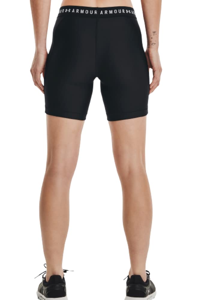 Under Armour Women's HeatGear Armour Middy 5" Shorts (Small, Black/Metallic Silver-001)