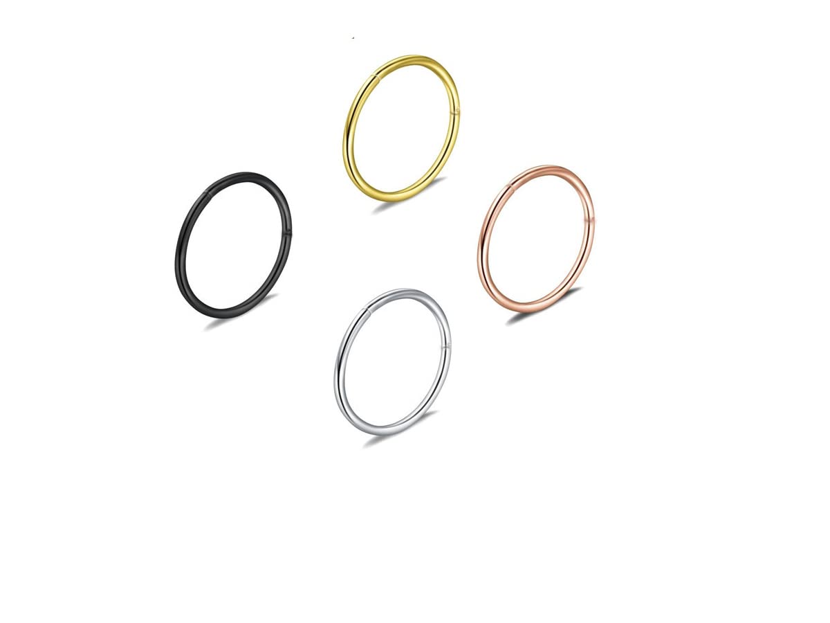 16G 18G 20G Stainless Steel Hinged Clicker Segment Septum Nose Lip Ring Hoop Cartilage Tragus Sleeper Earrings Body Piercing Jewelry for Women Men 6mm 8mm 10mm Mix Colors A Set (20G - 8mm - 4Pcs)