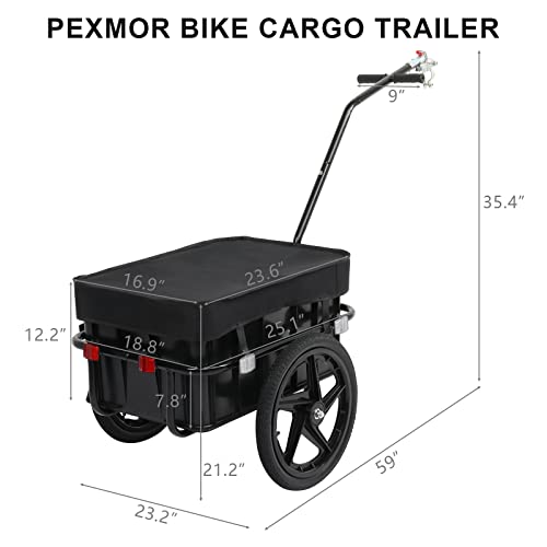 PEXMOR Bike Cargo Trailer with Removable Box & Waterproof Cover, Bicycle Wagon Trailer with 16" Wheels & Quick Release Universal Coupler, Large Loading Bike Trailer Storage Cart with Reflectors