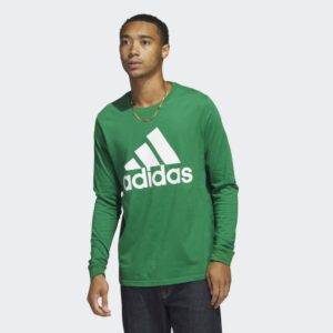 adidas Amplifier Long Sleeve Badge of Sport Tee Men's, Green, Size XL