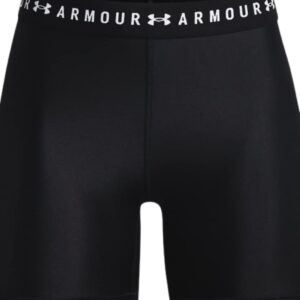 Under Armour Women's HeatGear Armour Middy 5" Shorts (Small, Black/Metallic Silver-001)