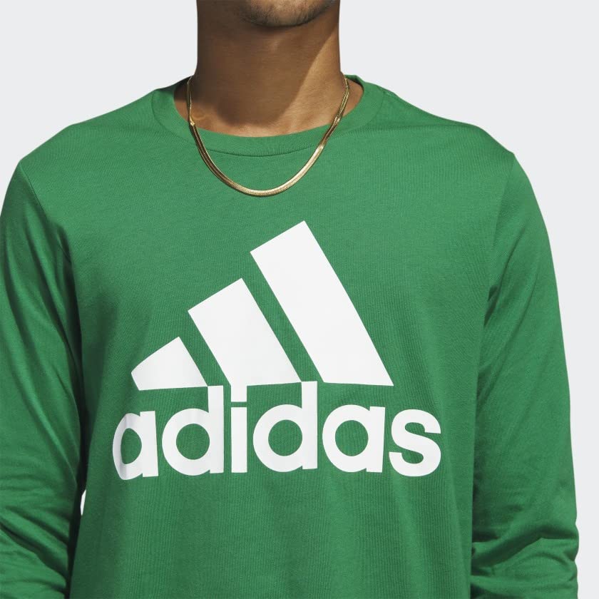 adidas Amplifier Long Sleeve Badge of Sport Tee Men's, Green, Size XL