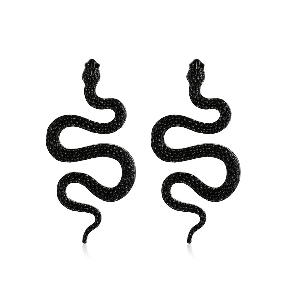 Halloween Eygption Snake Earrings Vintage Long Serpent Dangle Earrings Snake Animal Thanksgiving Jewelry Gift (D：black)