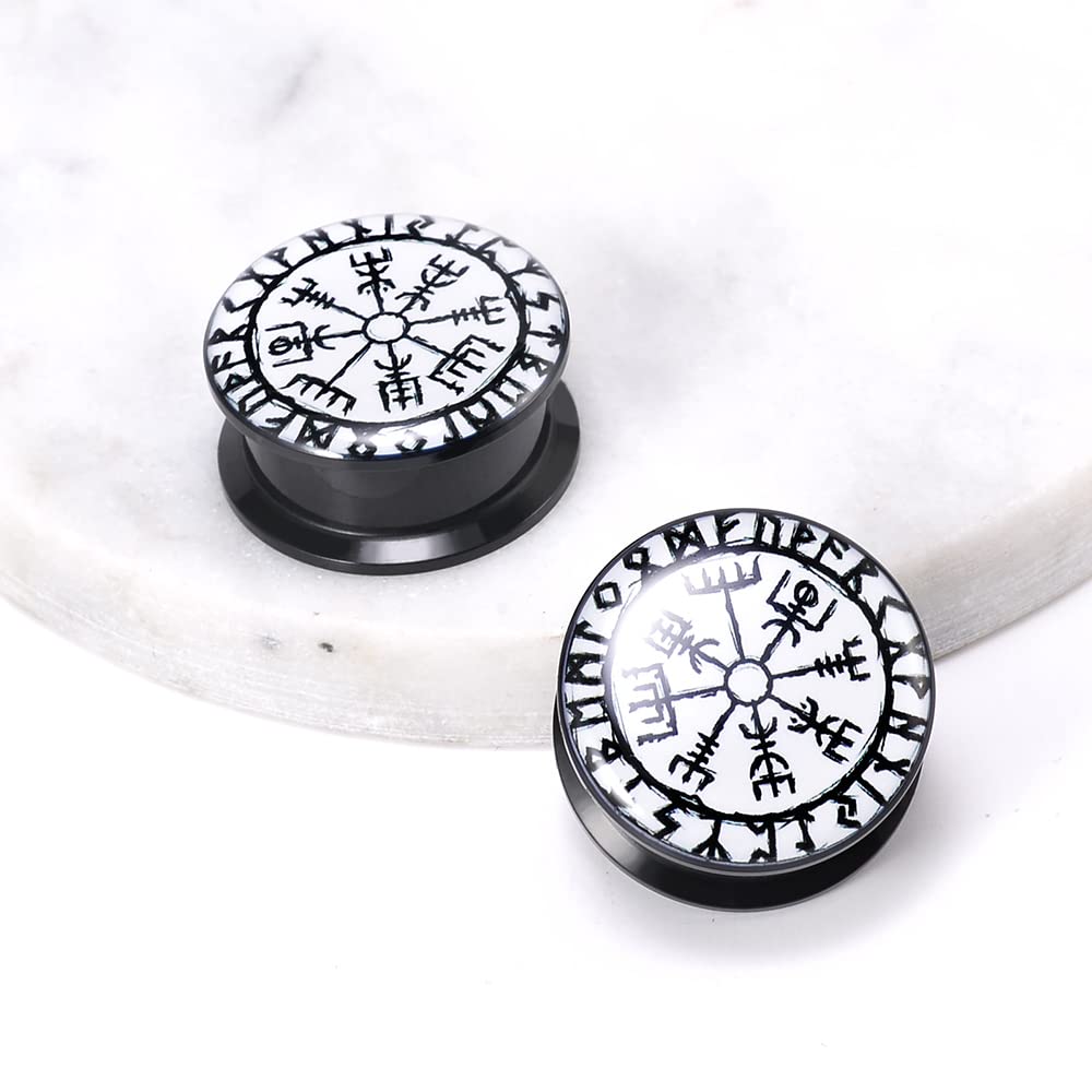 POBAISITER 1 Pair Acrylic Solid Screw On Ear Plugs Tunnels Scandinavian Norse Viking Symbol Epoxy Vegvisir Allergy Free For Women Men Body Piercing Jewelry