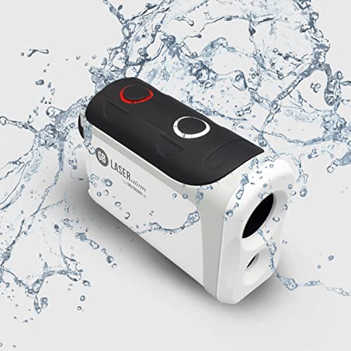 GOLFBUDDY Atom Golf Laser Rangefinder, Sleeker Compact Design, Luxurious Leather Magnetic Case, Pin Finder with Vibration, 880 Yard Range Finder, Slope Adjusted Distance (White)