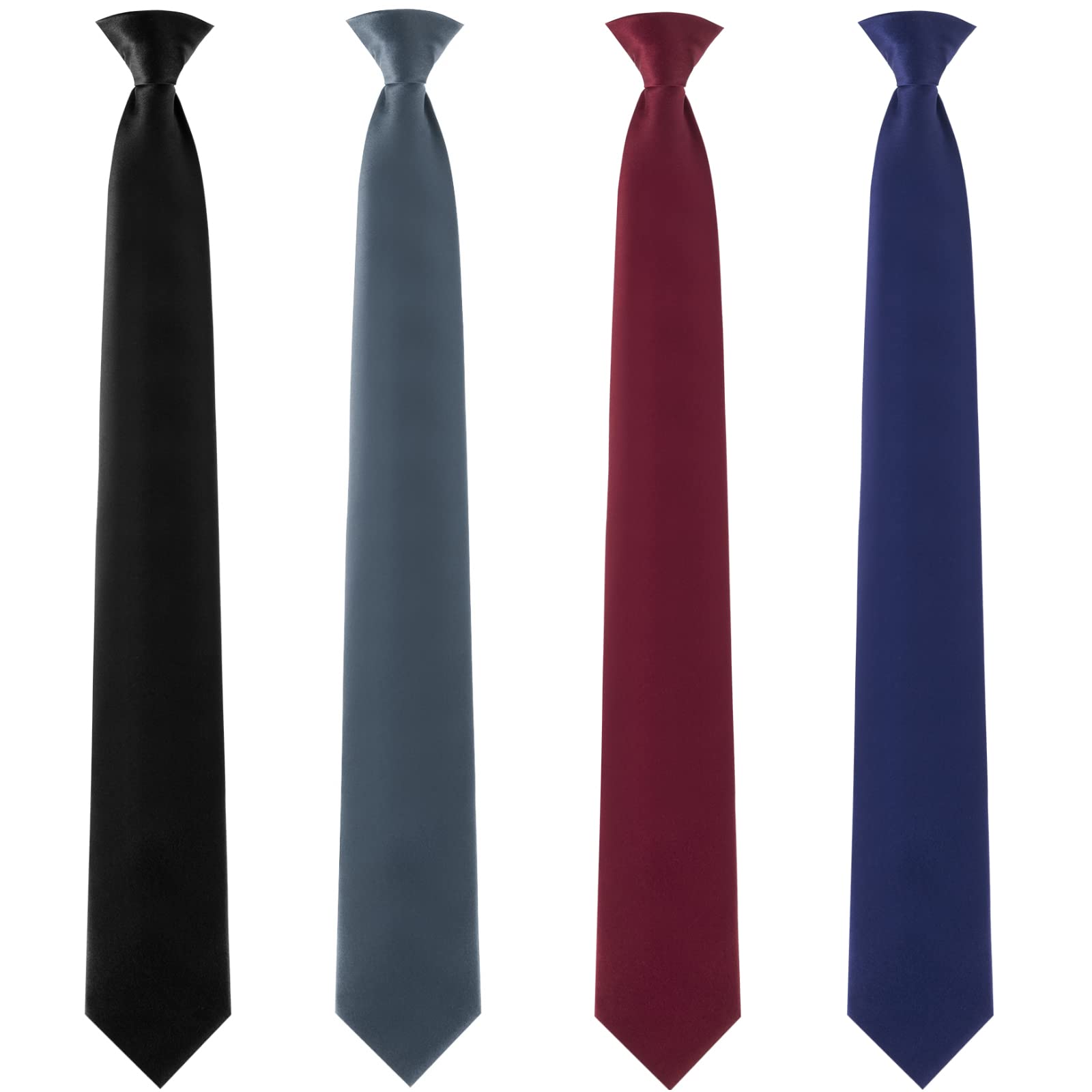 Bencailor 4 Pcs 24 Inch Men's Clip-on Ties Solid Color Men's Tie Pretied Clip on Ties for Men Men's Clip on Necktie Men's Button Ties(Black, Charcoal Grey, Navy Blue, Wine Red)