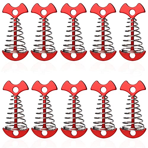 10Pcs Deck Anchor Pegs Windproof Aluminium Alloy Fishbone Tent Stakes with Spring Buckle, Portable Wind Rope Anchor for Hiking Camping (Style 1)