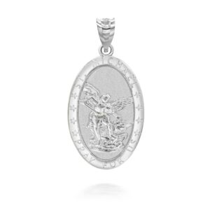 claddagh gold archangel st. michael pray for us words oval medal in solid 925 sterling silver pendant