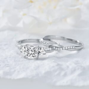 Princess Cut Wedding Ring Sets for Women White Gold, Precious Metal, Moissanite