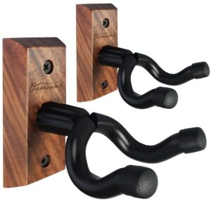 Guitar Wall Mount 2 Pack, Black Walnut Wood Guitar Hanger, U-Shaped Guitar Wall Hanger Mount, Guitar Holder Hook Stand Wall for Acoustic, Electric Guitar, Banjo, Bass, for Guitar Player Men Boy