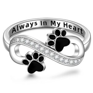 talonior cat dog paw print ring for women cute infinity puppy rings sterling silver paw jewelry remembrance forever promise gifts for cat lover size 9