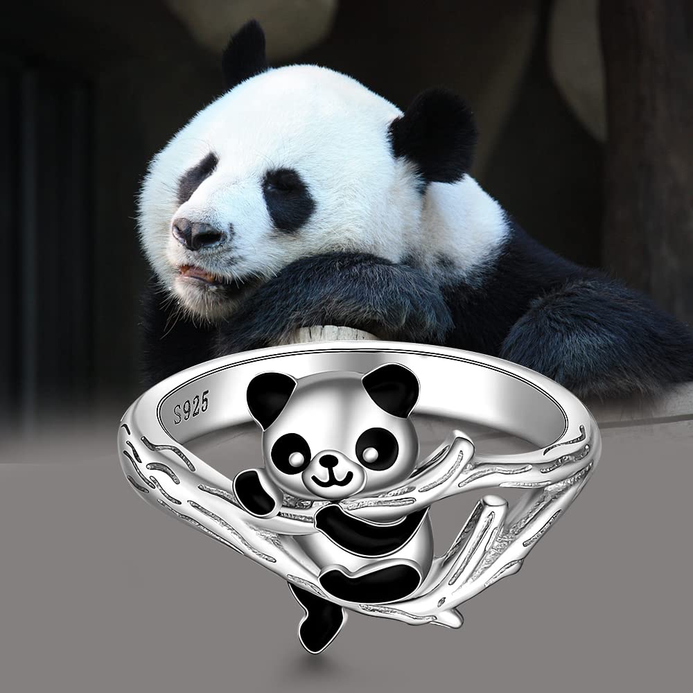 Silver Panda Ring for Women Cute Panda Bear Jewelry Rings Animal Friendship Mothers Day Valentines Gifts Size 8