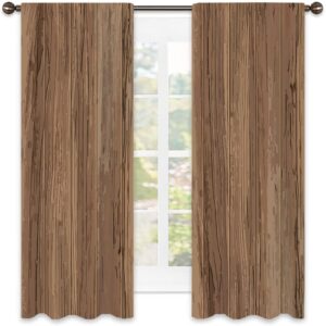 Wooden Texture Background Wallpaper Blackout Curtains – Thermal Insulated, Energy Saving & Noise Reducing Bedroom and Living Room Curtains, W72 x L72 Inch