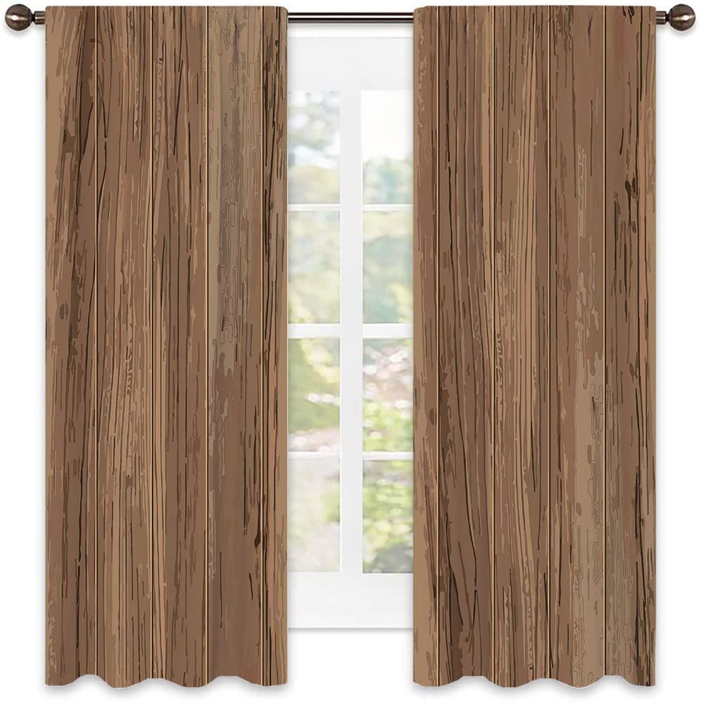 Wooden Texture Background Wallpaper Blackout Curtains – Thermal Insulated, Energy Saving & Noise Reducing Bedroom and Living Room Curtains, W72 x L72 Inch