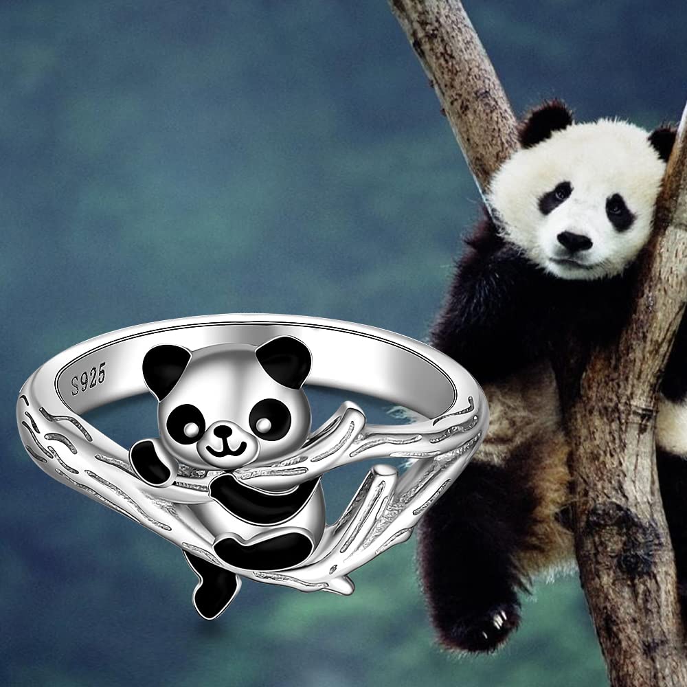 Silver Panda Ring for Women Cute Panda Bear Jewelry Rings Animal Friendship Mothers Day Valentines Gifts Size 8