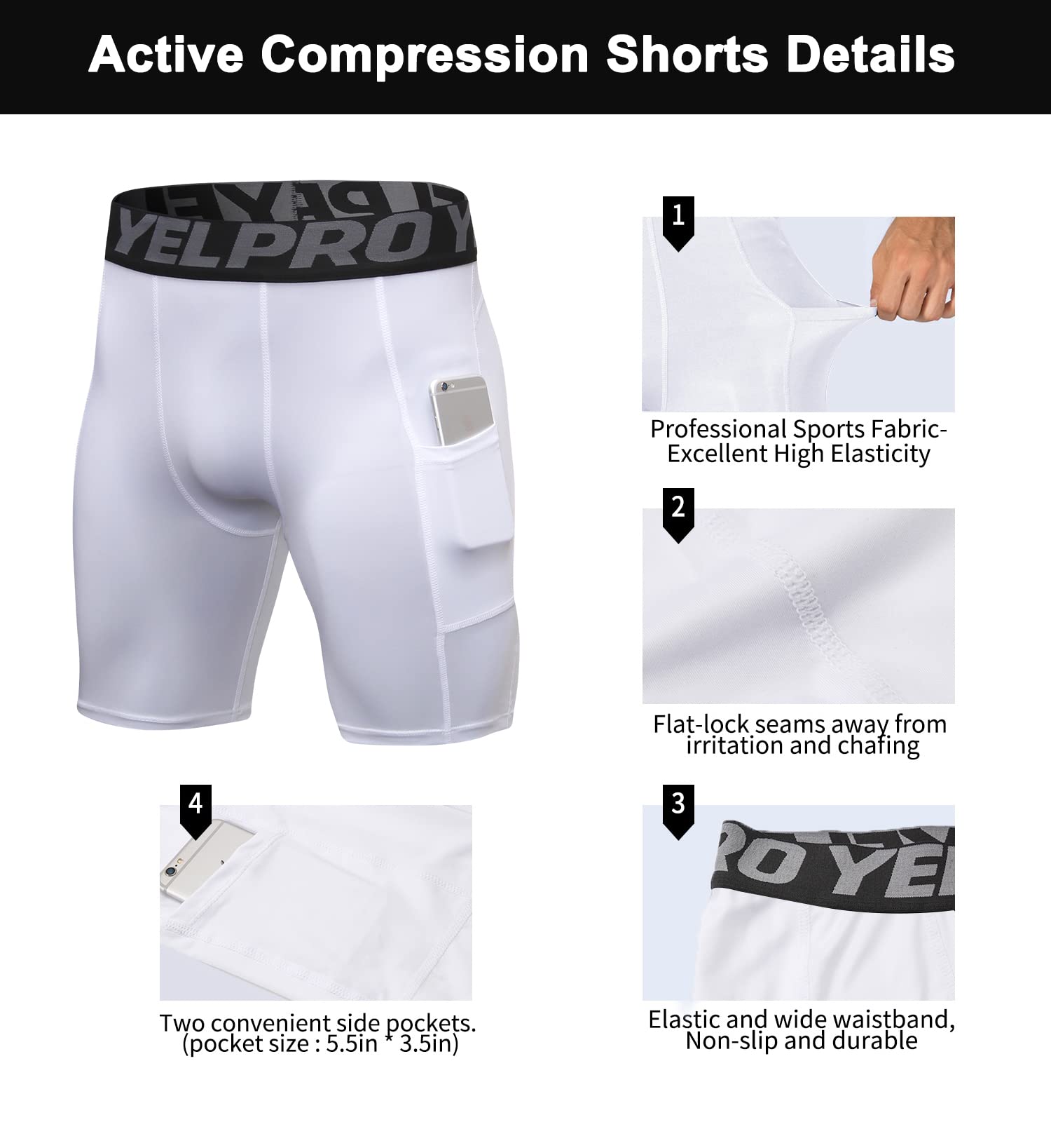 Compression Shorts Men 3 Pack, Dry Fit Compression Underwear Spandex Running Shorts Mens Workout Athletic Short Pocket