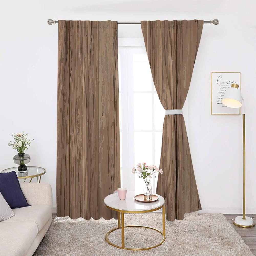 Wooden Texture Background Wallpaper Blackout Curtains – Thermal Insulated, Energy Saving & Noise Reducing Bedroom and Living Room Curtains, W72 x L72 Inch