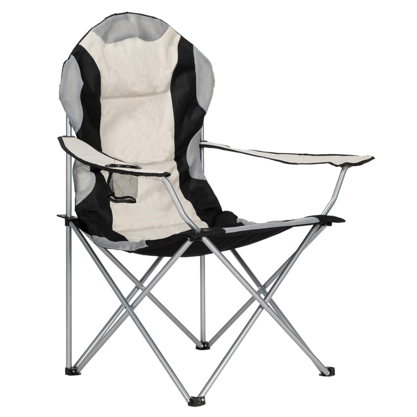 Vasitelan Outdoor Camping Chair with Back Support, Padded Lawn Chairs Folding Arm Chair with Bag, Cup Holder