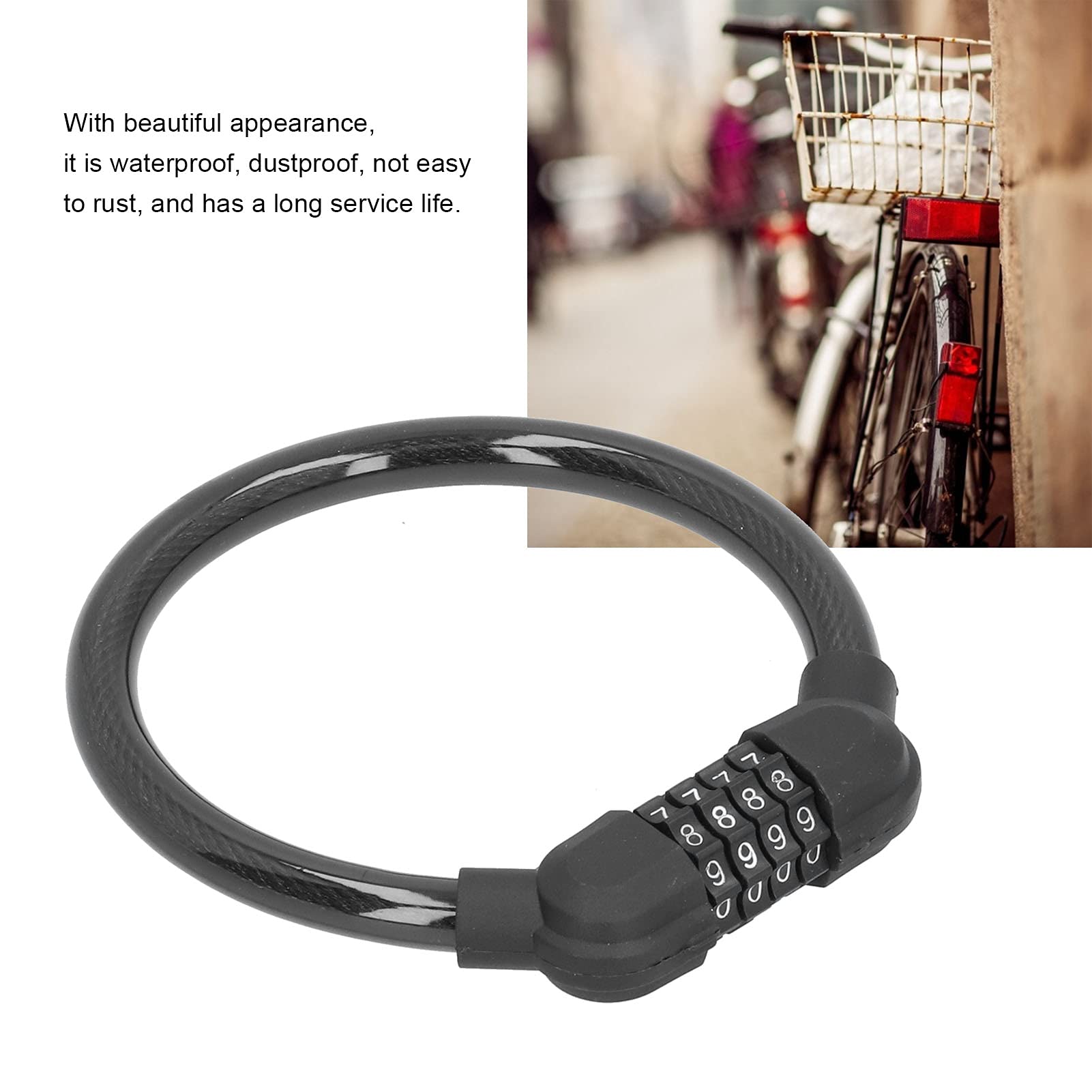 Gaeirt Bike Lock, Bike Cable Lock Lightweight and Portable with 4 Digit Passwords Technology for Cycling(Black)