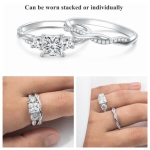 Princess Cut Wedding Ring Sets for Women White Gold, Precious Metal, Moissanite