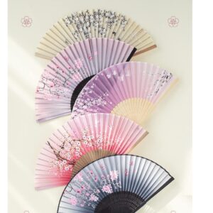 Folding Hand Fan for Women Hand Held Silk Folding Fans with Bamboo Foldable Chinese Japanese Vintage Fan Purple Sakura