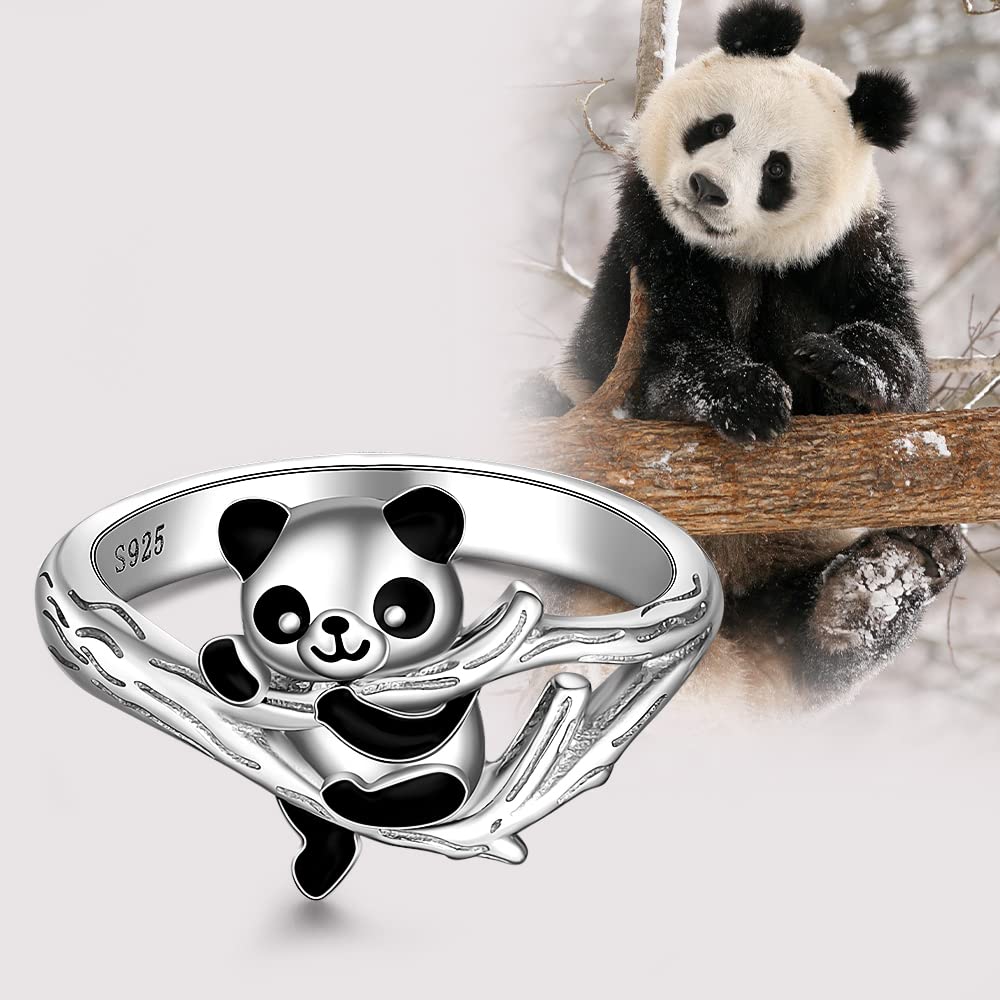 Silver Panda Ring for Women Cute Panda Bear Jewelry Rings Animal Friendship Mothers Day Valentines Gifts Size 8