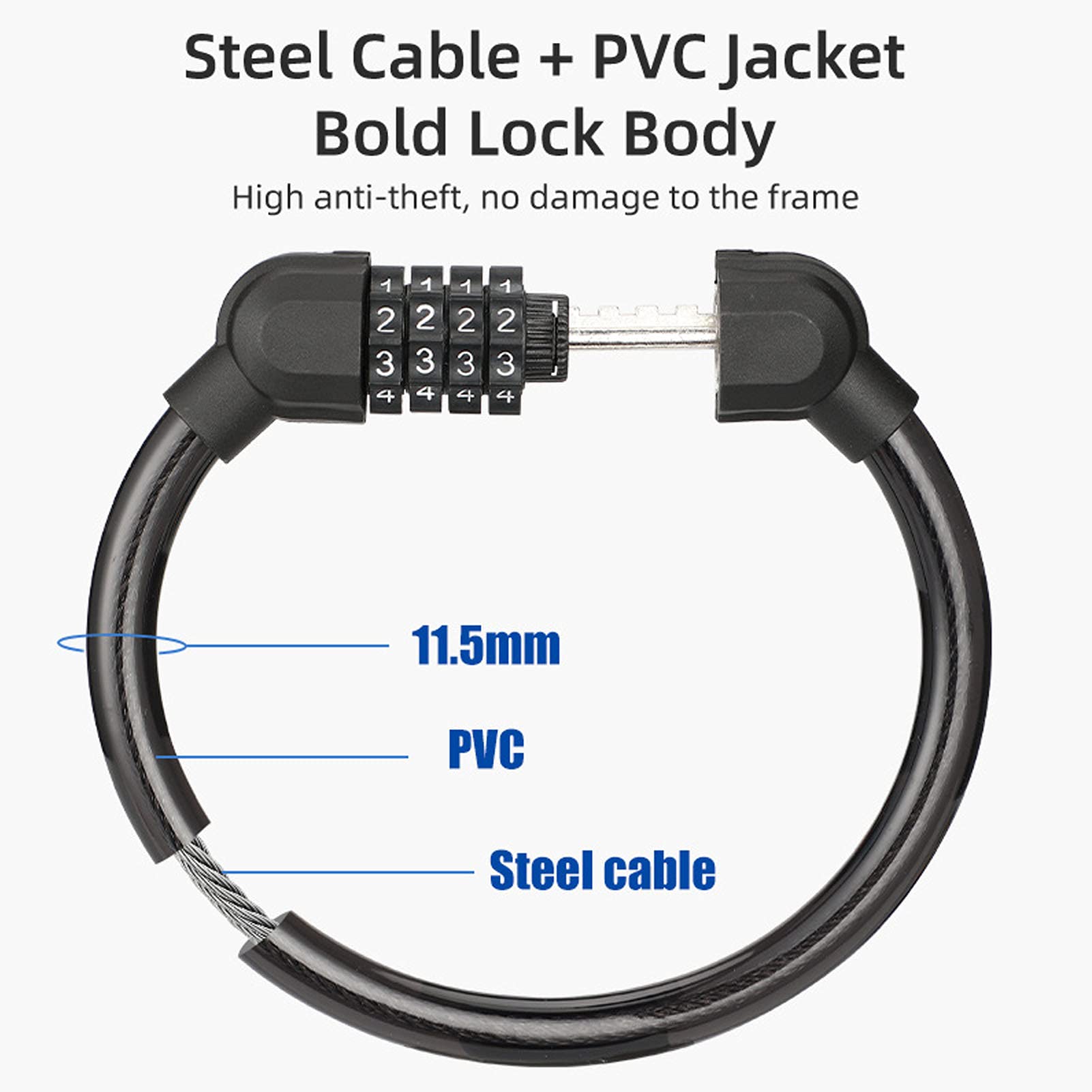 Gaeirt Bike Lock, Bike Cable Lock Lightweight and Portable with 4 Digit Passwords Technology for Cycling(Black)