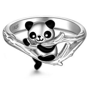 Silver Panda Ring for Women Cute Panda Bear Jewelry Rings Animal Friendship Mothers Day Valentines Gifts Size 8