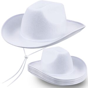 6 Pack Bulk Cowboy Hats Western Cowboy Hat Plain Cowboy Hat with Adjustable Drawstring for Wedding Stage Performance (Simple White)