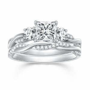 Princess Cut Wedding Ring Sets for Women White Gold, Precious Metal, Moissanite